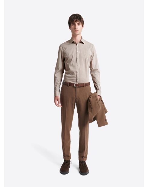 Chemise stretch fantaisie 100% coton marron glacé