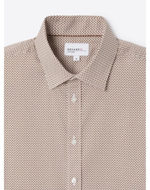 Chemise stretch fantaisie 100% coton marron glacé