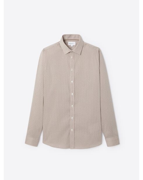 Chemise stretch fantaisie 100% coton marron glacé