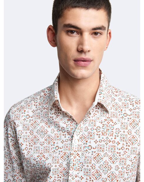 Chemise extra-slim stretch géométrique blanche