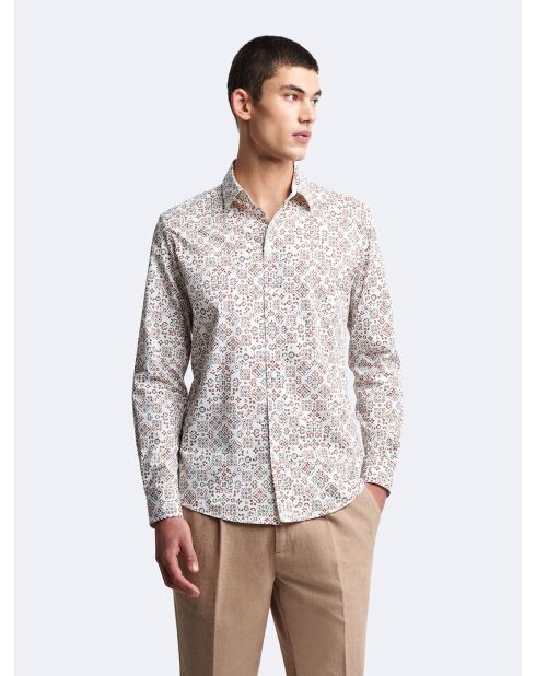 Chemise extra-slim stretch géométrique blanche