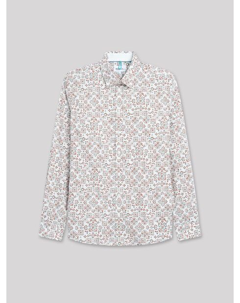 Chemise extra-slim stretch géométrique blanche