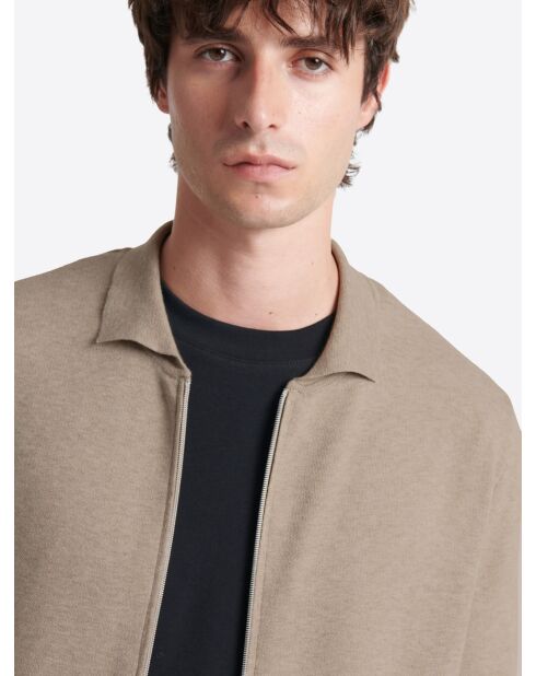 Cardigan à col chemisier beige gris