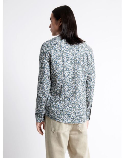Chemise en coton mélangé fleurie bleu cobalt