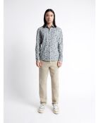 Chemise en coton mélangé fleurie bleu cobalt