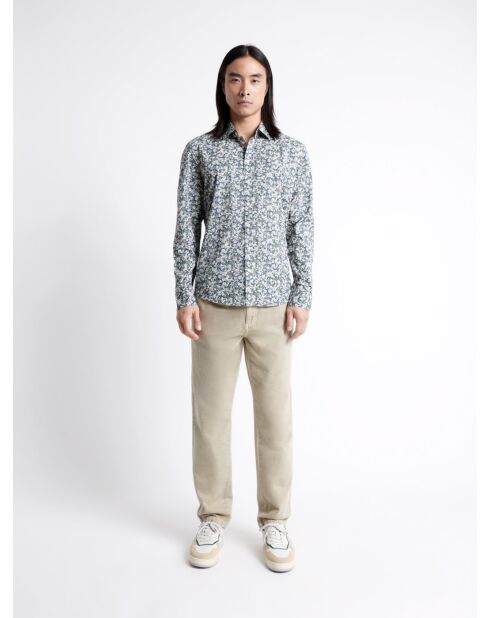 Chemise en coton mélangé fleurie bleu cobalt