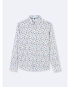 Chemise stretch fleurie en coton mélangé blanche