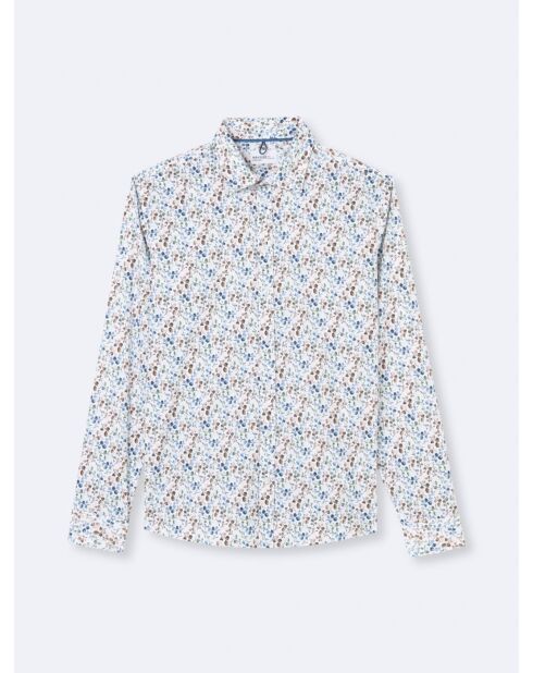 Chemise stretch fleurie en coton mélangé blanche