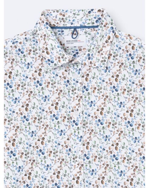 Chemise stretch fleurie en coton mélangé blanche