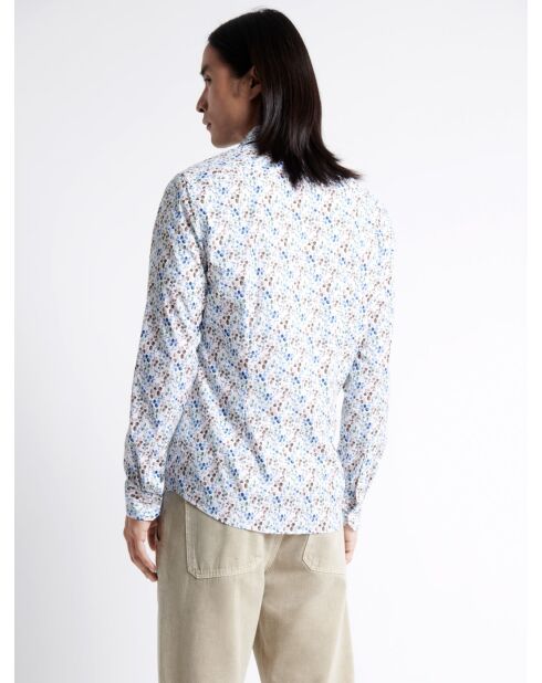 Chemise stretch fleurie en coton mélangé blanche