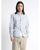 Chemise stretch fleurie en coton mélangé blanche