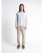 Chemise stretch fleurie en coton mélangé blanche