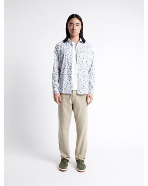 Chemise stretch fleurie en coton mélangé blanche