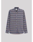 Chemise extra-slim stretch fleurie marine doux