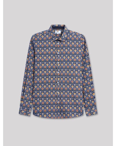 Chemise extra-slim stretch fleurie marine doux