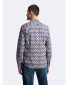 Chemise extra-slim stretch fleurie marine doux