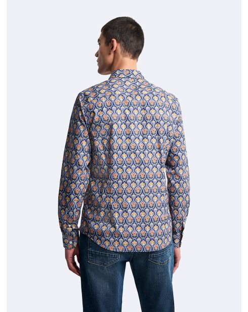 Chemise extra-slim stretch fleurie marine doux