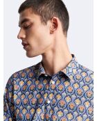 Chemise extra-slim stretch fleurie marine doux