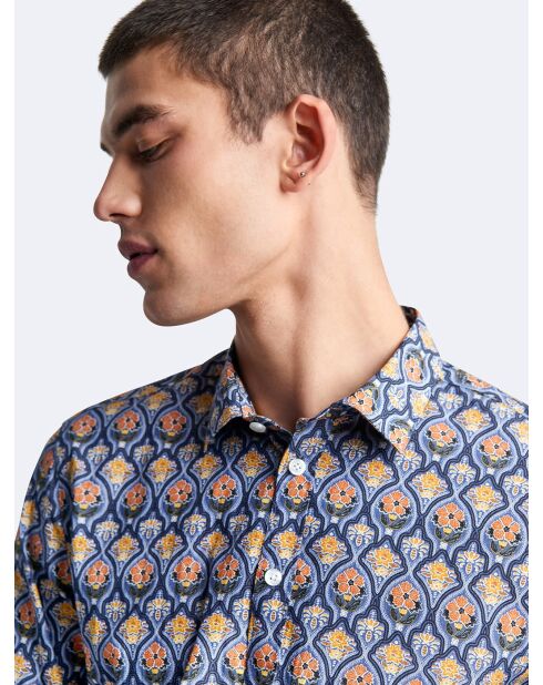 Chemise extra-slim stretch fleurie marine doux