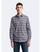 Chemise extra-slim stretch fleurie marine doux