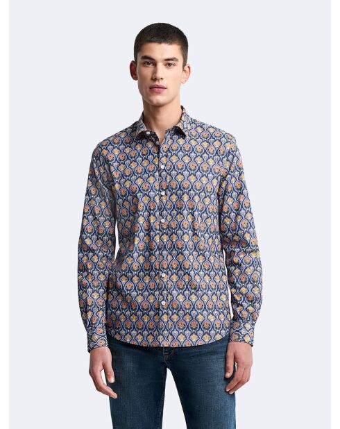 Chemise extra-slim stretch fleurie marine doux