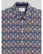 Chemise extra-slim stretch fleurie marine doux