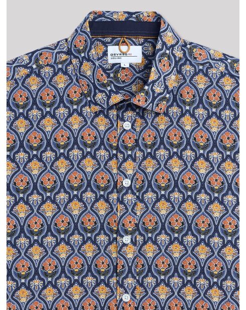 Chemise extra-slim stretch fleurie marine doux