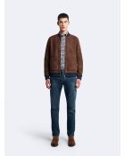 Chemise extra-slim stretch fleurie marine doux