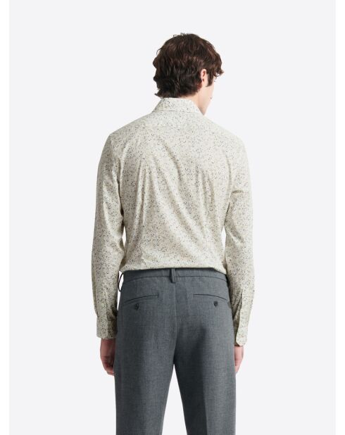 Chemise fleurie en coton stretch blanche