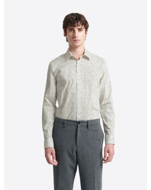 Chemise fleurie en coton stretch blanche