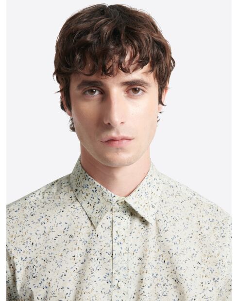 Chemise fleurie en coton stretch blanche