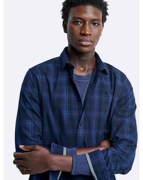 Chemise slim à carreaux bleue