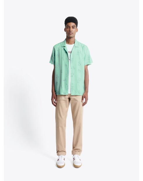 Chemise fantaisie regular 100% coton vert aqua