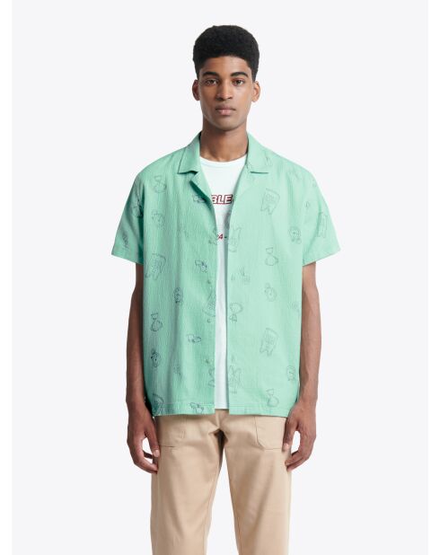 Chemise fantaisie regular 100% coton vert aqua