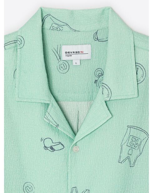 Chemise fantaisie regular 100% coton vert aqua