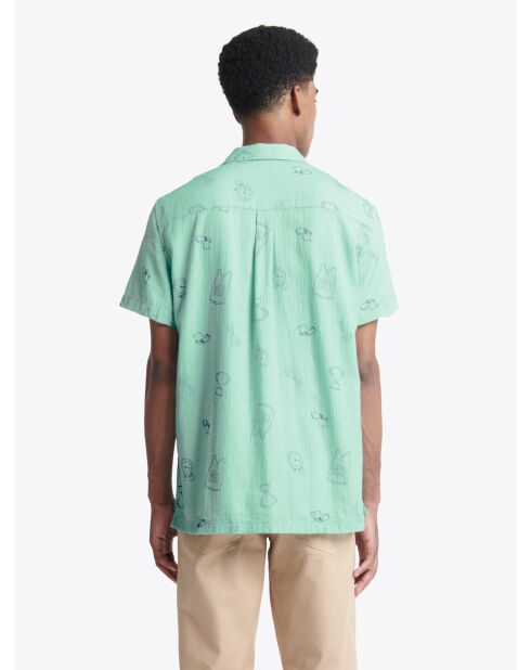 Chemise fantaisie regular 100% coton vert aqua