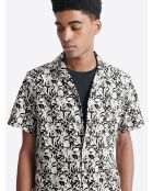 Chemise fleurie regular en coton mélangé noire