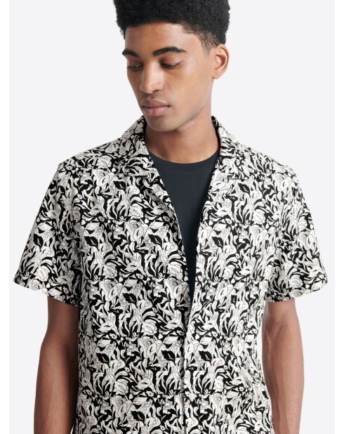 Chemise fleurie regular en coton mélangé noire