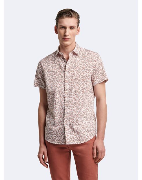 Chemise à manches courtes slim végétale orange abricot