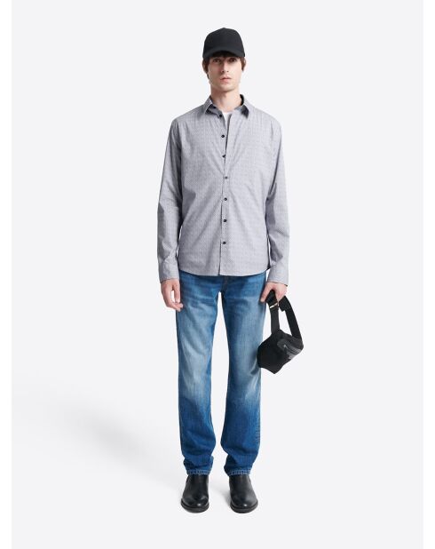 Chemise stretch en coton fantaisie bleu dur