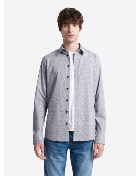 Chemise stretch en coton fantaisie bleu dur