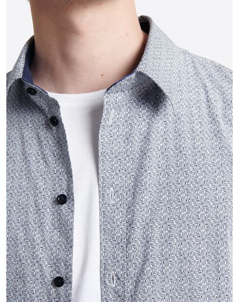 Chemise stretch en coton fantaisie bleu dur