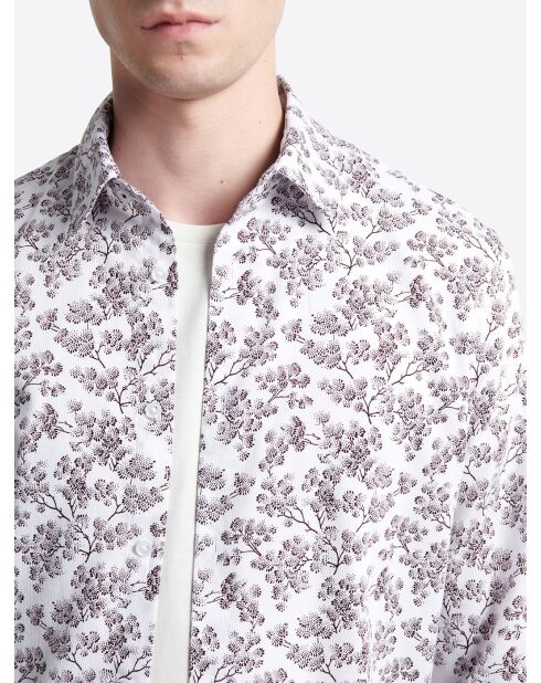Chemise fleurie 100% coton figue