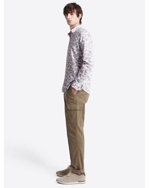 Chemise fleurie 100% coton figue