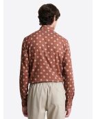 Chemise fleurie en coton orange brulé