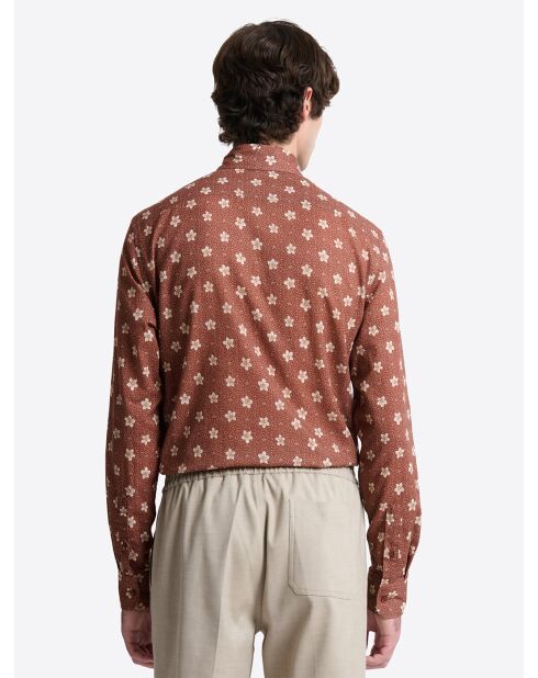 Chemise fleurie en coton orange brulé