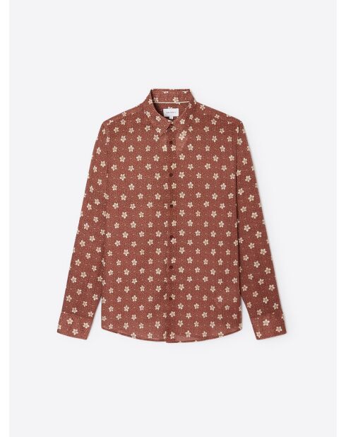Chemise fleurie en coton orange brulé