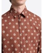 Chemise fleurie en coton orange brulé