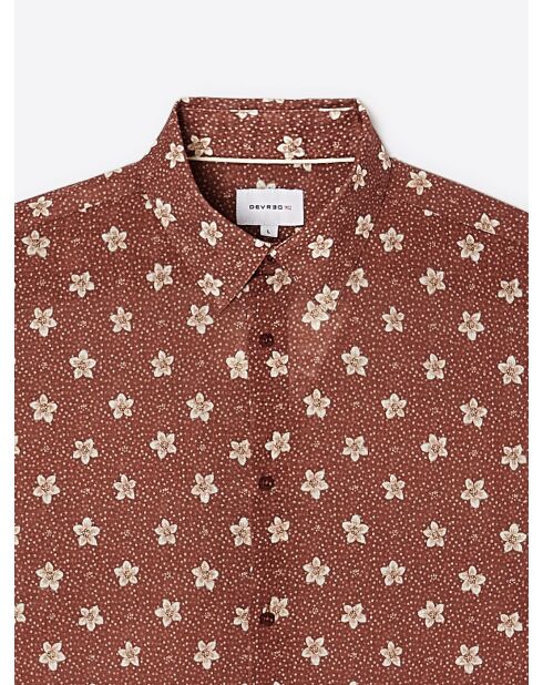 Chemise fleurie en coton orange brulé