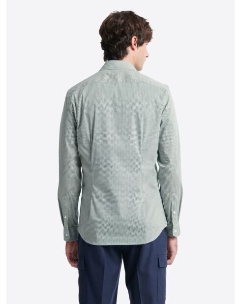 Chemise stretch fantaisie en coton vert profond